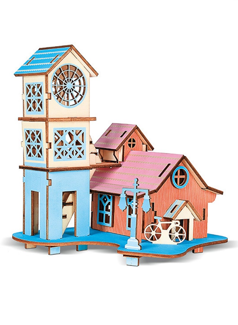 Children's Educational 3D Wooden Miniature House Self-assembly Handmade Puzzle Toys(Riverbank embankment 58Pcs) - Image 1