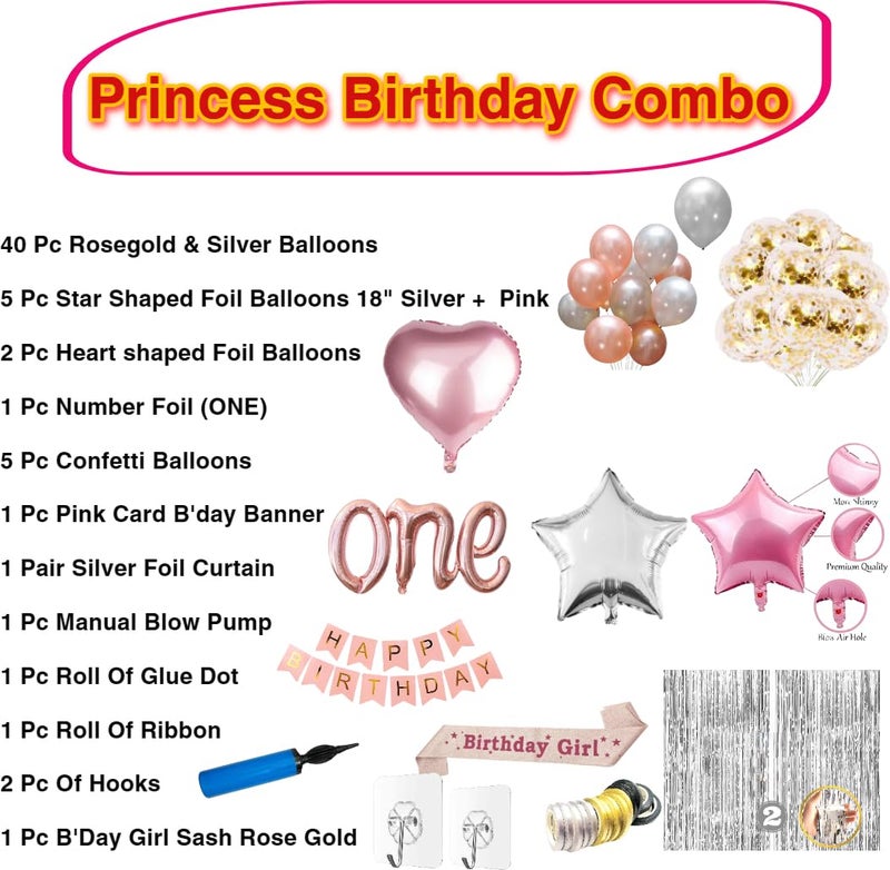 FOOGAA Princess Happy Birthday Balloon Decoration Kit With Pump (Set of 61) - Image 2