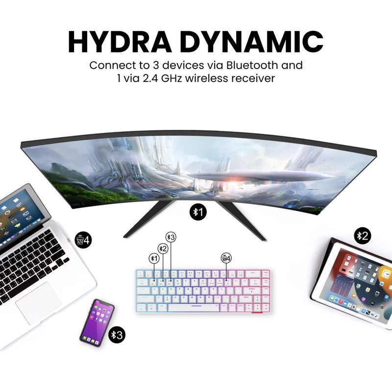 Portronics Hydra 10 Mechanical Wireless Gaming Keyboard with Bluetooth 5.3 + 2.4 GHz, RGB Lights 16.8 Million Colors, Type C Charging, Compatible with PCs, Smartphones and Tablets(Blue) - Image 4