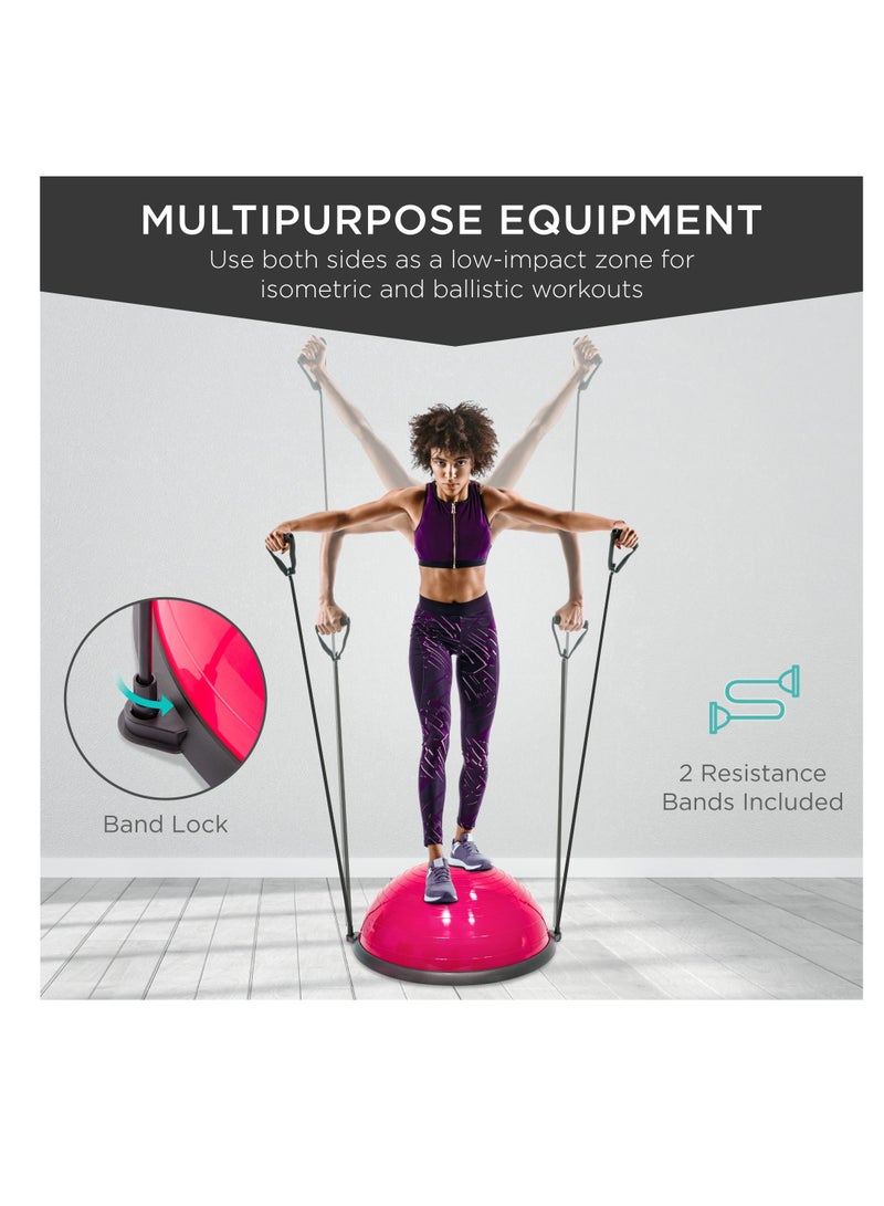 H PRO Half Yoga Exercise Ball with Resistance Band | Pink - Image 5