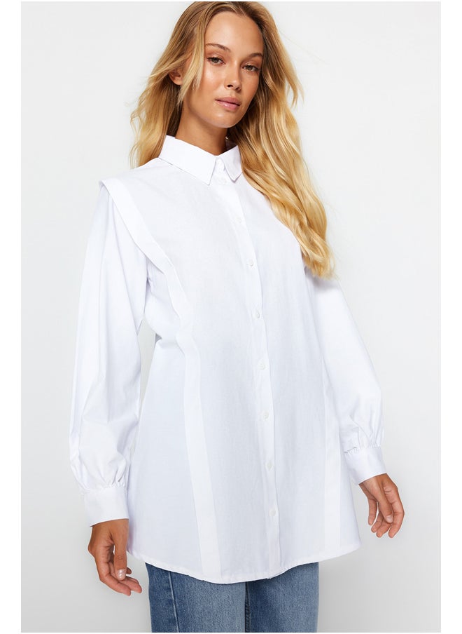 trendyol - Ecru Ribbed Woven Shirt TCTAW24TG00005 - Image 1