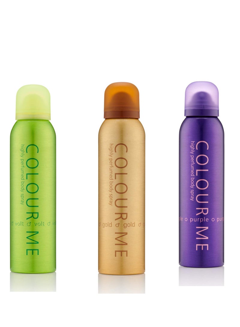 COLOUR ME عبوة من 3 بخاخات الجسم مجموعة لونني VLT، بنفسجي وذهبي 450 مل - Image 1
