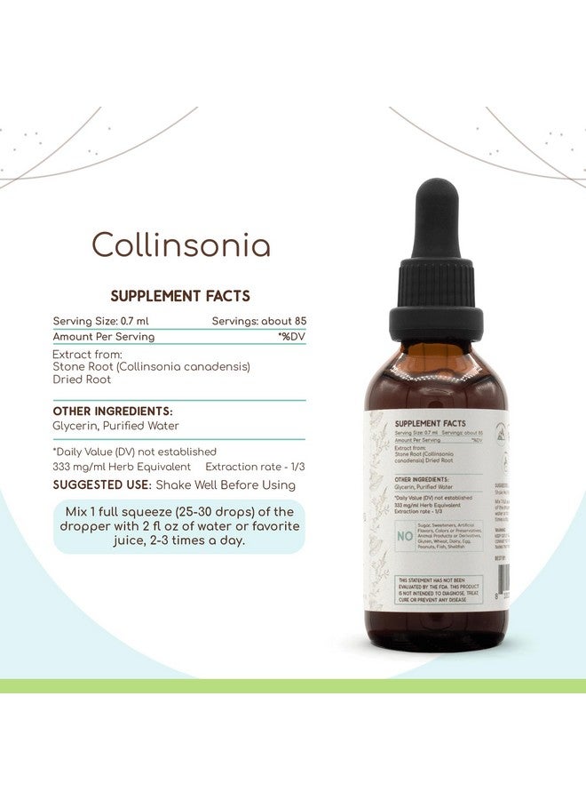 HerbEra Collinsonia B60 Alcohol-Free Herbal Extract Tincture, Wildcrafted Stoneroot (Collinsonia Canadensis) Dried Root (2 fl oz) - Image 3