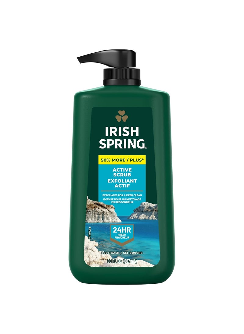 Irish Spring - Irish Spring Active Scrub Exfoliating Body Wash for Men 24Hour Fresh Face and Body Wash Mens Body Wash Biodegradable Ingredients Paraben Free Cool Fresh Scent 30 fl oz Pump Bottle - Image 1