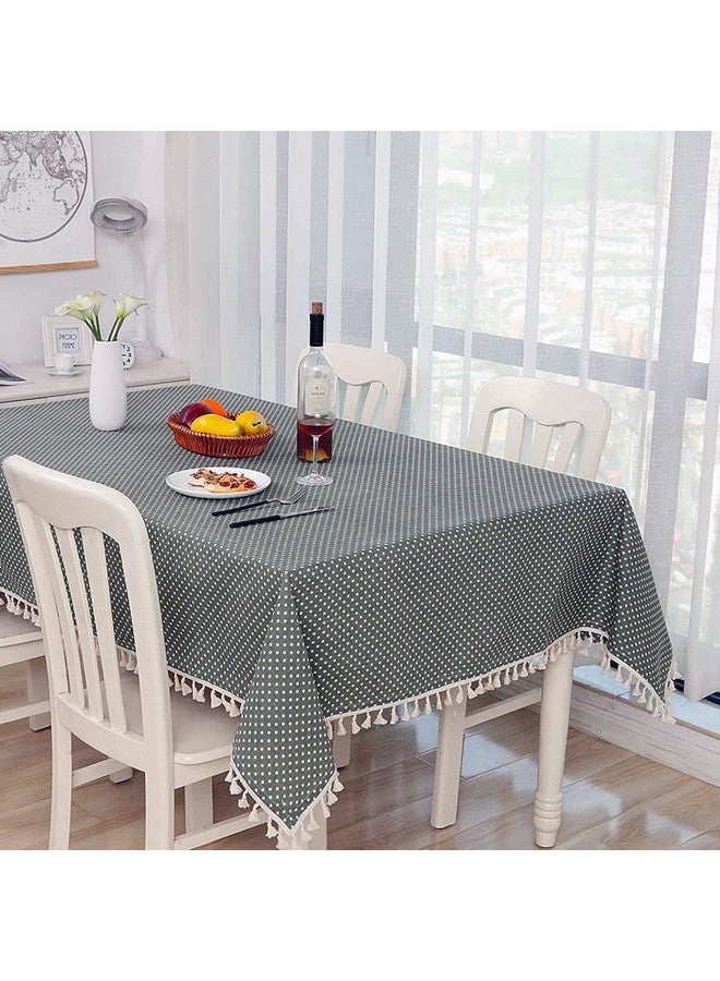 House of Quirk Rectangle Tablecloth Cotton Linen Table Cloth Dust-Proof Table Cover for Kitchen Dinning Tabletop Decoration (140x180cm, Grey Polka) - Image 1