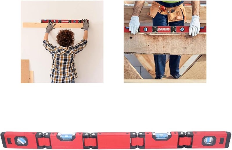 28 Inch Foldable Aluminum Alloy Level Ruler Multifunctional Bubble Tool for Pipes Stairs Corners - Image 5