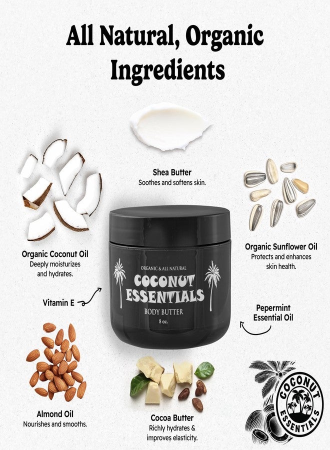 Coconut Essentials - Moisturizing Body Butter, Gluten and Paraben Free, with Coconut Oil, Peppermint, Vitamin E, Shea Butter, Almond, and Sunflower Oil, Body Lotion for Beautiful & Glowing Skin, 8 oz - Image 3