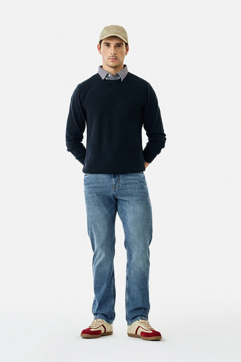 سنيتش Mid Blue Solid Relaxed Casual Jeans