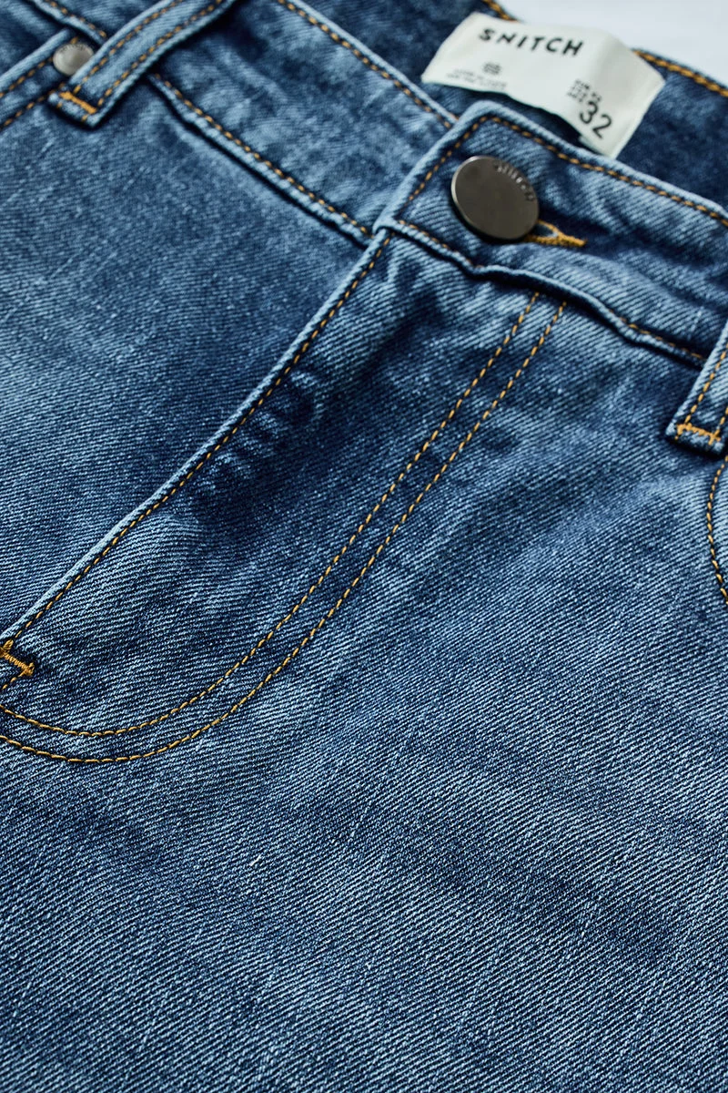 SNITCH Mid Blue Mid Blue Solid Relaxed Casual Jeans for Men | Best Price UAE