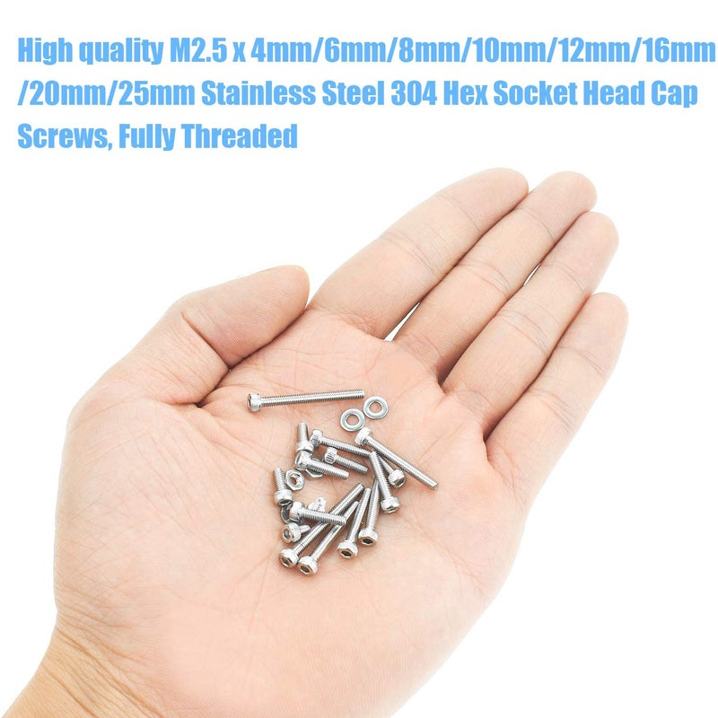 DYWISHKEY ديوايشكي 360 قطعة M2.5 × 4 مم/6 مم/8 مم/10 مم/12 مم/16 مم/20 مم/25 مم، براغي وصواميل وواشر من الفولاذ المقاوم للصدأ 304 مع مفتاح سداسي - Image 4
