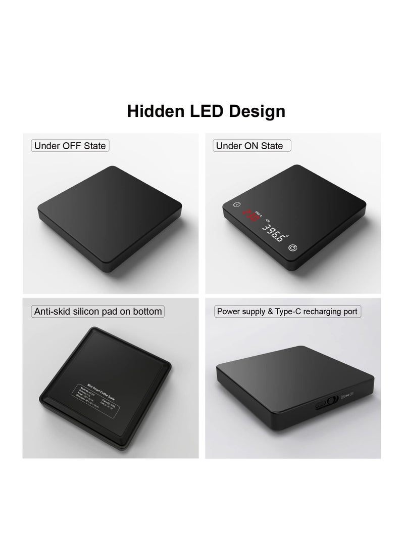 SYOSI High Precision Coffee Scaley, Espresso Scale, LED Display Digital Weigh Coffee Scale with Timer, Rechargeable, 2kg/0.1g Pour Over Hand Drip Scale Weighing Instrument Auto Mode (Black) - Image 5