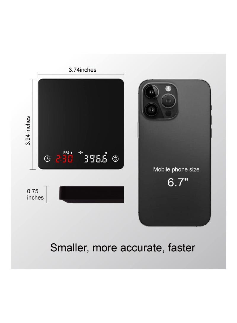 SYOSI High Precision Coffee Scaley, Espresso Scale, LED Display Digital Weigh Coffee Scale with Timer, Rechargeable, 2kg/0.1g Pour Over Hand Drip Scale Weighing Instrument Auto Mode (Black) - Image 3