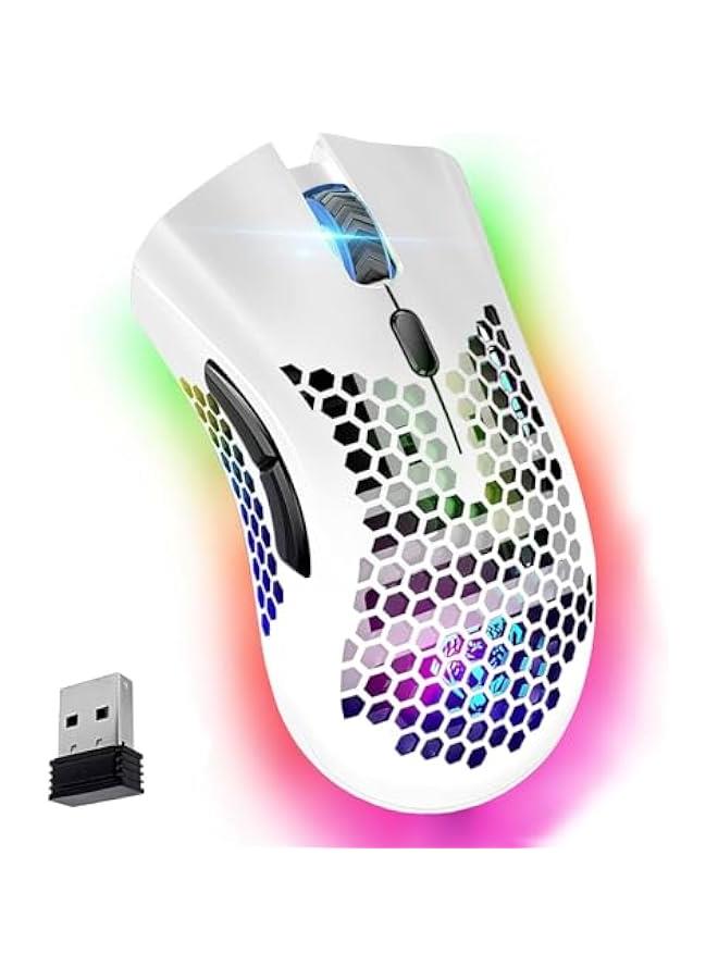 Wireless Gaming Mouse, Silent Click Wireless Rechargeable Mouse with Colorful LED Lights and 3 Level DPI 400mah Lithium Battery for Laptop and Computer (C23 White) - Image 1