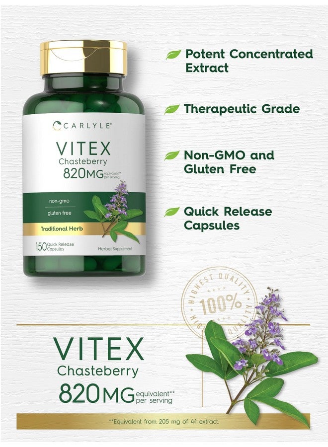 مكمل كارلايل فيتكس تشاستيبيري | ٨٢٠ ملغ | ١٥٠ كبسولة | ثمرة فيتكس أغنوس كاستوس للنساء | غير معدل وراثيًا، خالٍ من الغلوتين - Image 4