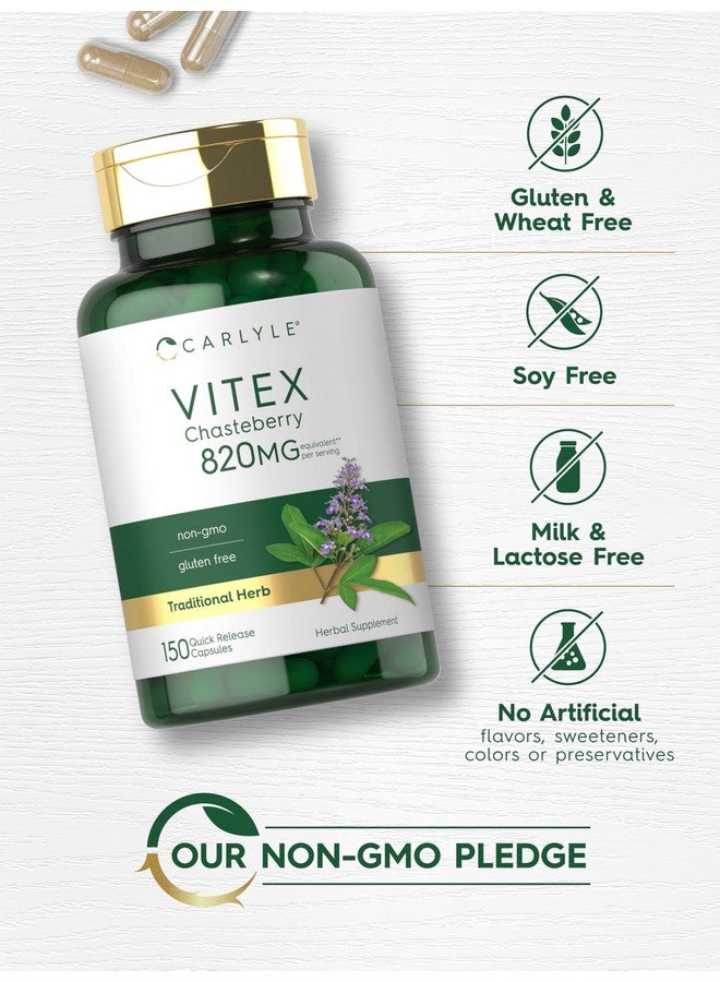 مكمل كارلايل فيتكس تشاستيبيري | ٨٢٠ ملغ | ١٥٠ كبسولة | ثمرة فيتكس أغنوس كاستوس للنساء | غير معدل وراثيًا، خالٍ من الغلوتين - Image 5