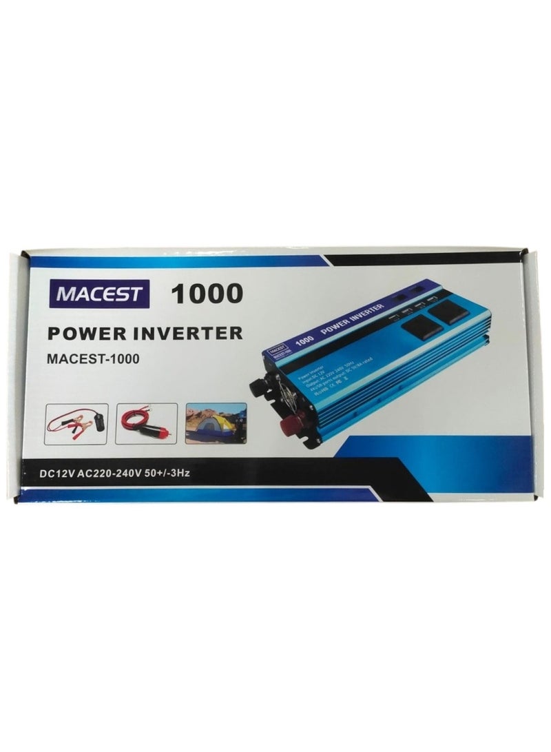 مايست محول طاقة 1000 واط من 12 فولت إلى 240 فولت تيار متردد موجة جيبية نقية للسيارة تيار مستمر المملكة المتحدة مع محول مزدوج المقابس وشاشة LED مناسب للسفر والتخييم والمركبات الترفيهية