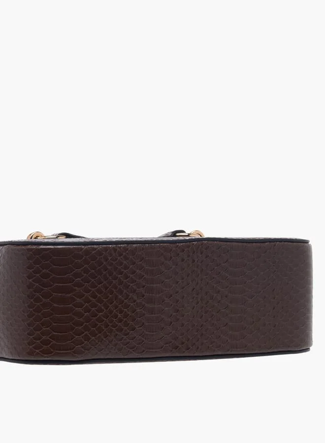Paprika Women Textured Crossbody Bag with Chain Strap and Zip Closure