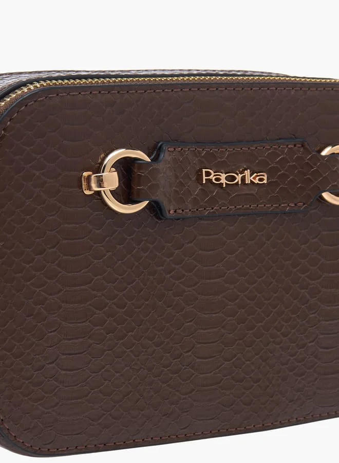 Paprika Women Textured Crossbody Bag with Chain Strap and Zip Closure