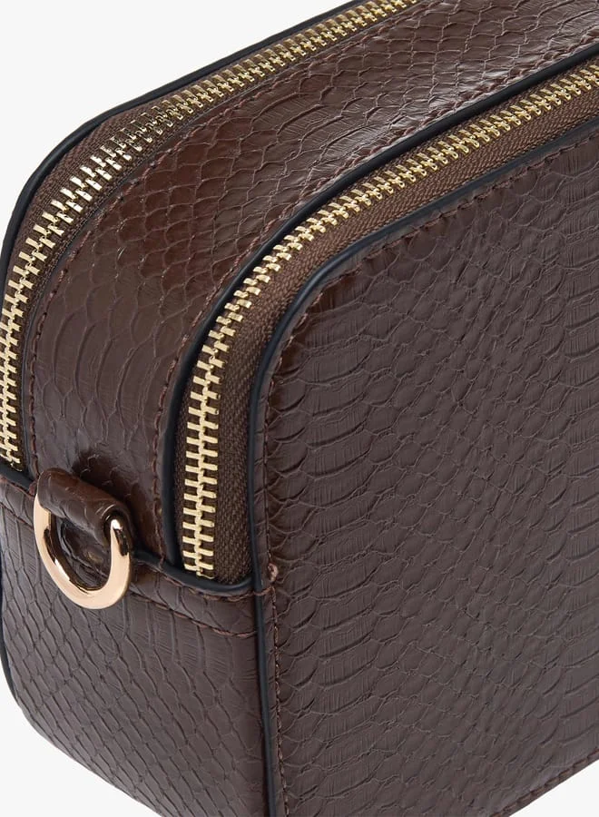Paprika Women Textured Crossbody Bag with Chain Strap and Zip Closure