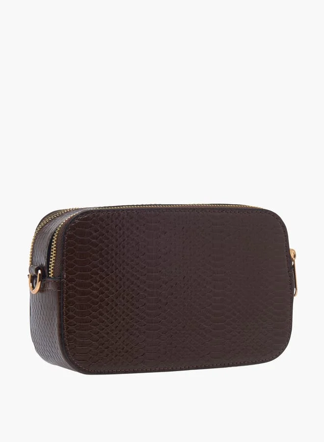 Paprika Women Textured Crossbody Bag with Chain Strap and Zip Closure