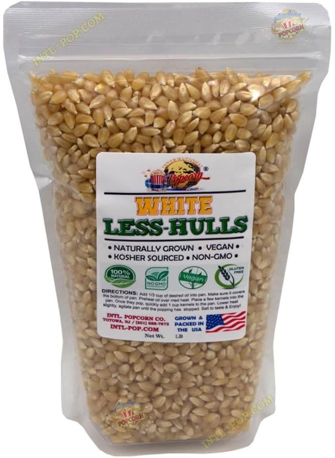 INTERNATIONAL POPCORN 3.9 LB White Virtually Hulless (Less Hulls) Popcorn Kernels • Resealable Bag • USA Grown • NON-GMO, Vegan, KOSHER • Great for Movie Night • INTL POP - Image 1