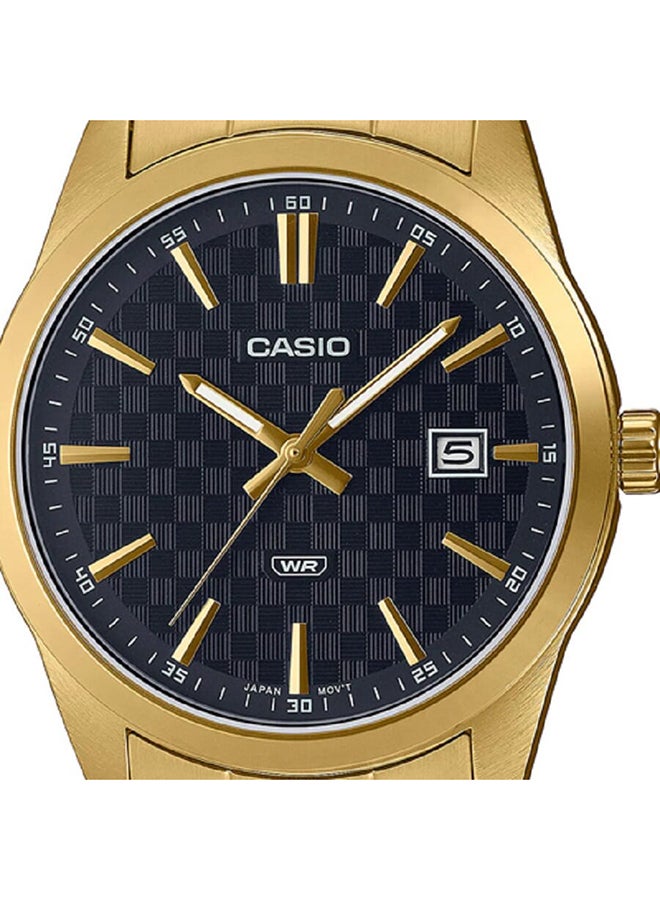 CASIO Men Watch Analog Date Display Black Dial Stainless Steel Gold Ion Plated Case And Band MTP-VD03G-1AUDF - Image 3