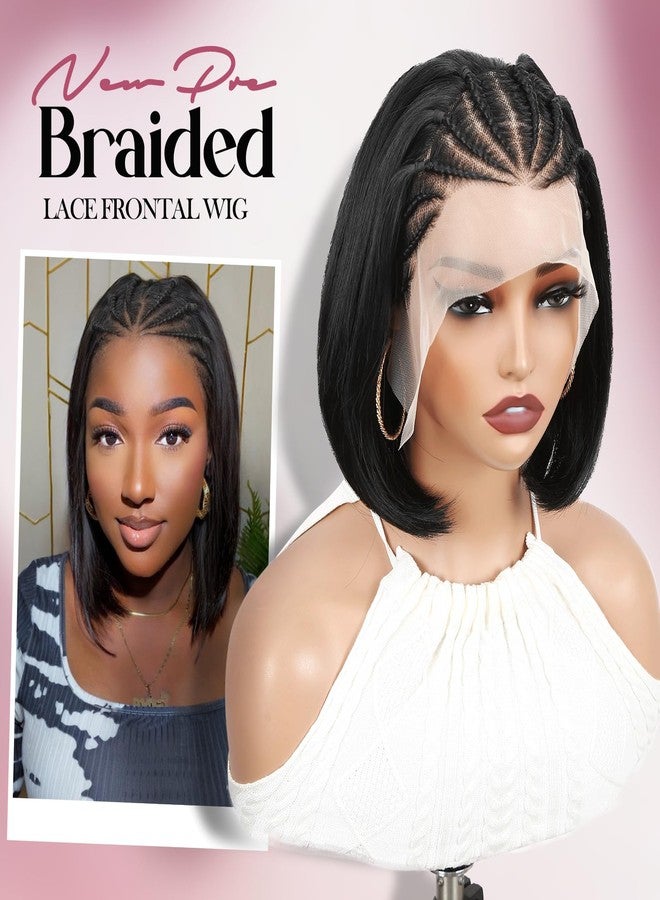 WIGER 13x4 Straight Bob Lace Frontal Wigs Cornrow Braided Wigs for Black Women Glueless Braided Lace Front Wigs 12 Inch Synthetic Short Cornrows Wigs - Image 2