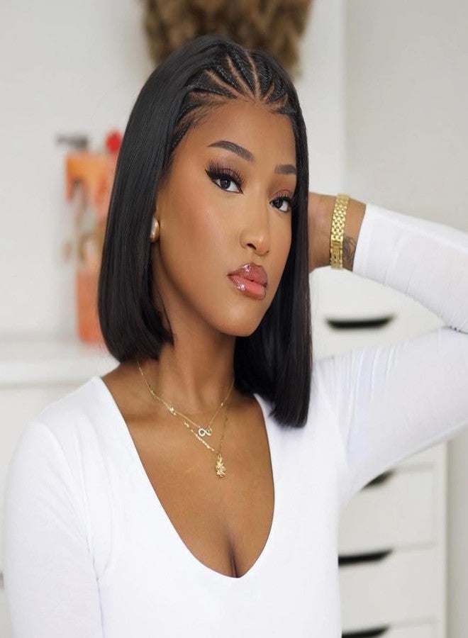 WIGER 13x4 Straight Bob Lace Frontal Wigs Cornrow Braided Wigs for Black Women Glueless Braided Lace Front Wigs 12 Inch Synthetic Short Cornrows Wigs - Image 1