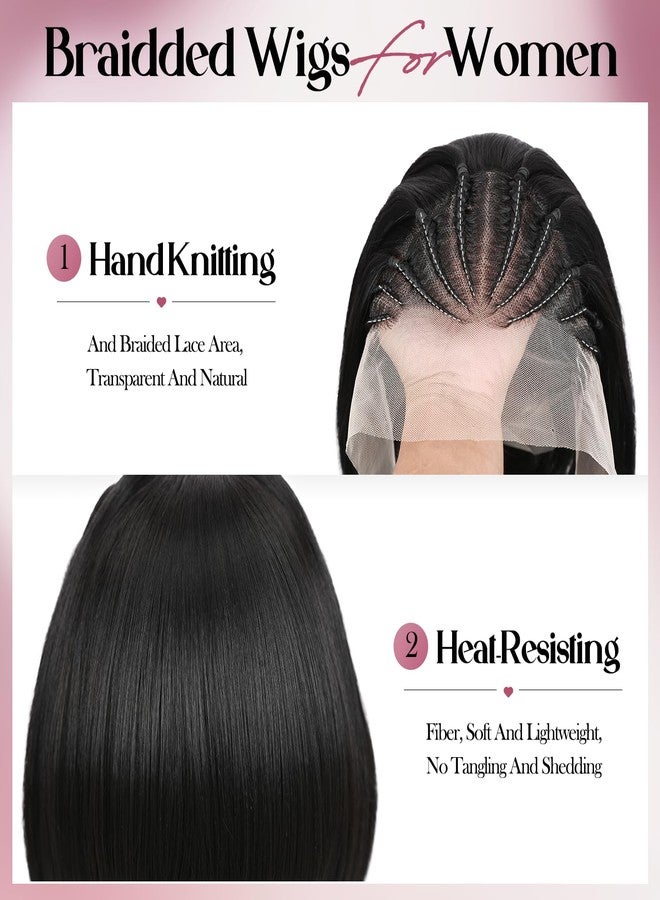 WIGER 13x4 Straight Bob Lace Frontal Wigs Cornrow Braided Wigs for Black Women Glueless Braided Lace Front Wigs 12 Inch Synthetic Short Cornrows Wigs - Image 3
