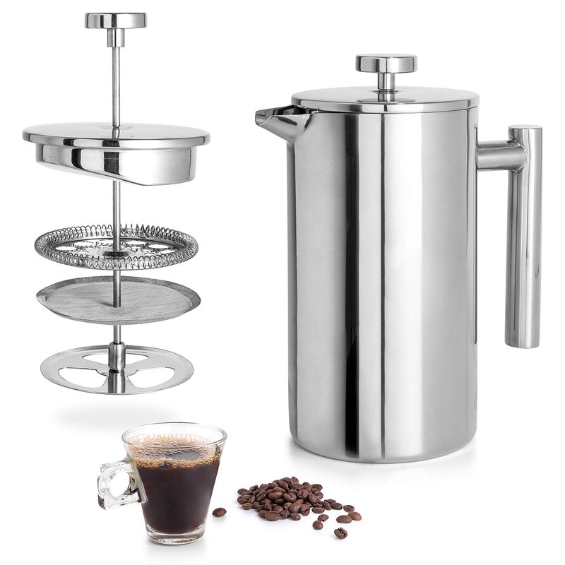 Mixpresso Stainless Steel French Press Coffee Maker 27 Oz 800 ml Double Wall Insulated French Press Stainless Steel  Tea Brewer Easy Clean  Easy Press Strong Quality Metal Coffee Press