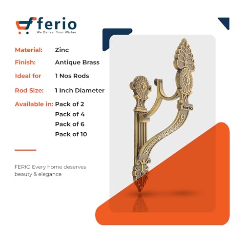 Ferio Zinc Brass Antique Curtain Bracket (Pack of 2) - Wall Mount - Rose Metal - Image 3