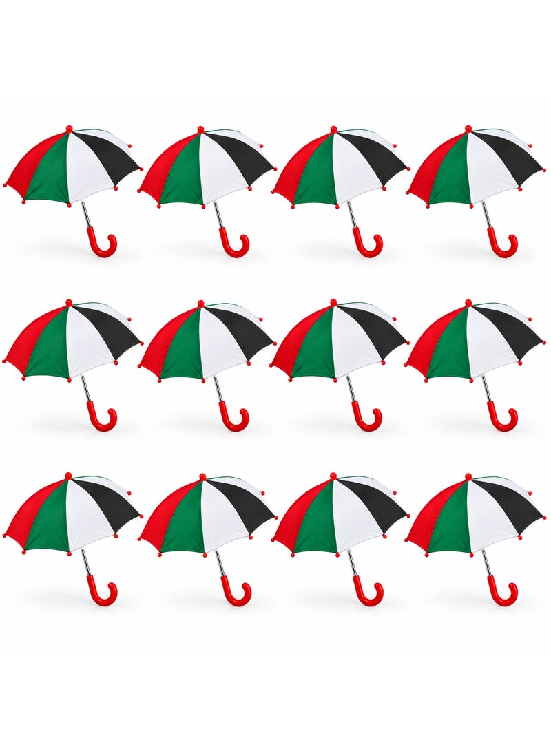 Small UAE National Day Umbrellas, UAE Flag Colours with Red Curved Handles, Celebration Accessories – Pack of 12 - Image 1