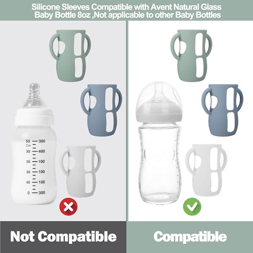 BUSOHA 3 Pack Silicone Sleeves for Avent Baby Bottles - Anti Breakage Baby Bottle Holder with Handle for Avent Natural Glass Baby Bottles,Compatible with Avent Baby Bottle,8 OZ - Image 2