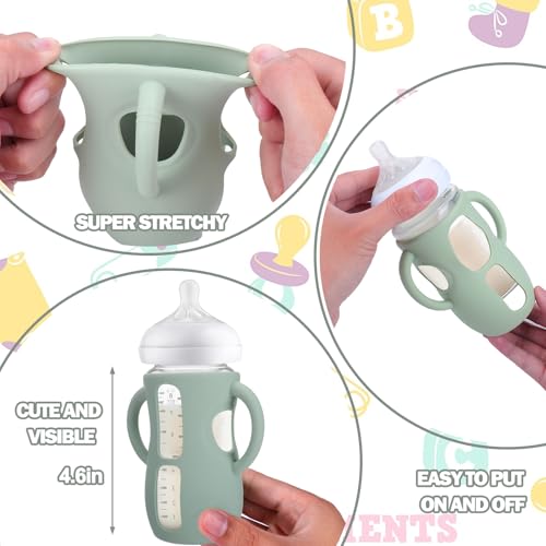 BUSOHA 3 Pack Silicone Sleeves for Avent Baby Bottles - Anti Breakage Baby Bottle Holder with Handle for Avent Natural Glass Baby Bottles,Compatible with Avent Baby Bottle,8 OZ - Image 4