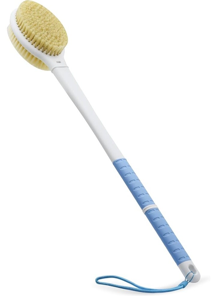 فرشاة استحمام بشعيرات ناعمة وصلبة، مقبض طويل جدًا بطول 20.5 بوصة، فرشاة ظهر مزدوجة الجانب لتقشير الجسم للاستحمام الرطب أو الجاف (مقبض طويل جدًا) - Image 1
