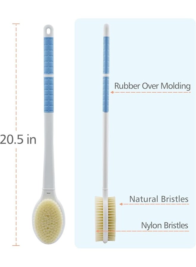 فرشاة استحمام بشعيرات ناعمة وصلبة، مقبض طويل جدًا بطول 20.5 بوصة، فرشاة ظهر مزدوجة الجانب لتقشير الجسم للاستحمام الرطب أو الجاف (مقبض طويل جدًا) - Image 3