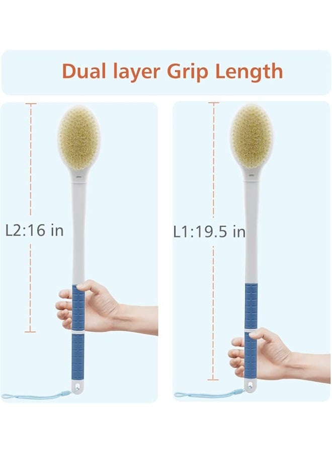 فرشاة استحمام بشعيرات ناعمة وصلبة، مقبض طويل جدًا بطول 20.5 بوصة، فرشاة ظهر مزدوجة الجانب لتقشير الجسم للاستحمام الرطب أو الجاف (مقبض طويل جدًا) - Image 5