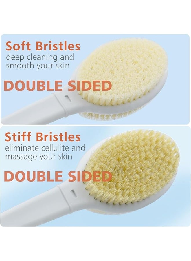 فرشاة استحمام بشعيرات ناعمة وصلبة، مقبض طويل جدًا بطول 20.5 بوصة، فرشاة ظهر مزدوجة الجانب لتقشير الجسم للاستحمام الرطب أو الجاف (مقبض طويل جدًا) - Image 2