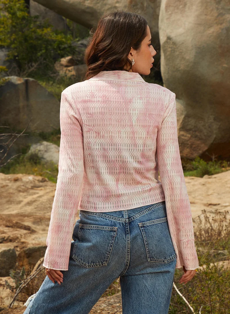 Campus Sutra Women's Baby Pink Textured-Knitted Top