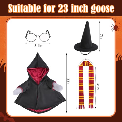 Watayo 4 PcsSet Christmas Wizard Goose Outfits Lawn Porch Goose Statue Wizard Costume Garden Goose Witch Clothes with Hat Scarf Glasses for 23 Statue Christmas Fall Outdoor Patio Yard Decor - Image 3