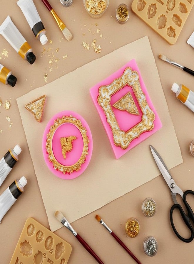 Exircy 9 PCS Photo Frame Silicone Molds, Vintage Picture Photo Frames Fondant Molds Pink Baroque Frame Chocolate Mold for Chocolate Fondant Candy Cake Decoration Cupcake Topper Polymer Clay - Image 3