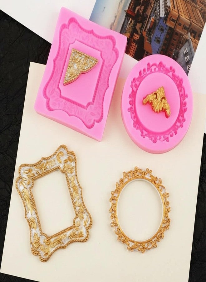 Exircy 9 PCS Photo Frame Silicone Molds, Vintage Picture Photo Frames Fondant Molds Pink Baroque Frame Chocolate Mold for Chocolate Fondant Candy Cake Decoration Cupcake Topper Polymer Clay - Image 5