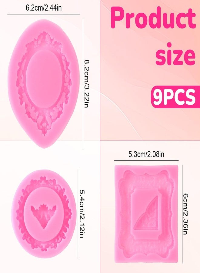Exircy 9 PCS Photo Frame Silicone Molds, Vintage Picture Photo Frames Fondant Molds Pink Baroque Frame Chocolate Mold for Chocolate Fondant Candy Cake Decoration Cupcake Topper Polymer Clay - Image 2
