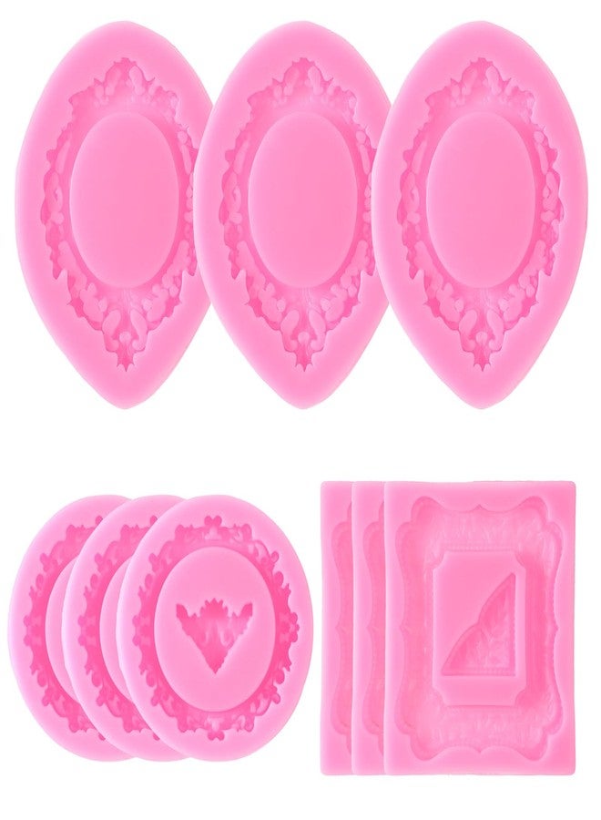 Exircy 9 PCS Photo Frame Silicone Molds, Vintage Picture Photo Frames Fondant Molds Pink Baroque Frame Chocolate Mold for Chocolate Fondant Candy Cake Decoration Cupcake Topper Polymer Clay - Image 1