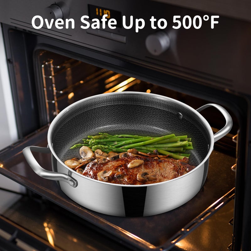 LOLYKITCH 7 QT Tri-Ply Stainless Steel Non Stick SautÃ© Pan with Lid,12 Inch Deep Frying Pan,Large Skillet,Jumbo Cooker,Induction Compatible,Heavy Duty and Oven Safe. - Image 5