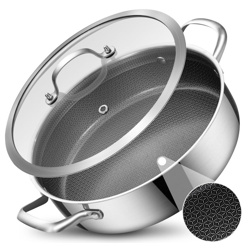LOLYKITCH 7 QT Tri-Ply Stainless Steel Non Stick SautÃ© Pan with Lid,12 Inch Deep Frying Pan,Large Skillet,Jumbo Cooker,Induction Compatible,Heavy Duty and Oven Safe. - Image 1