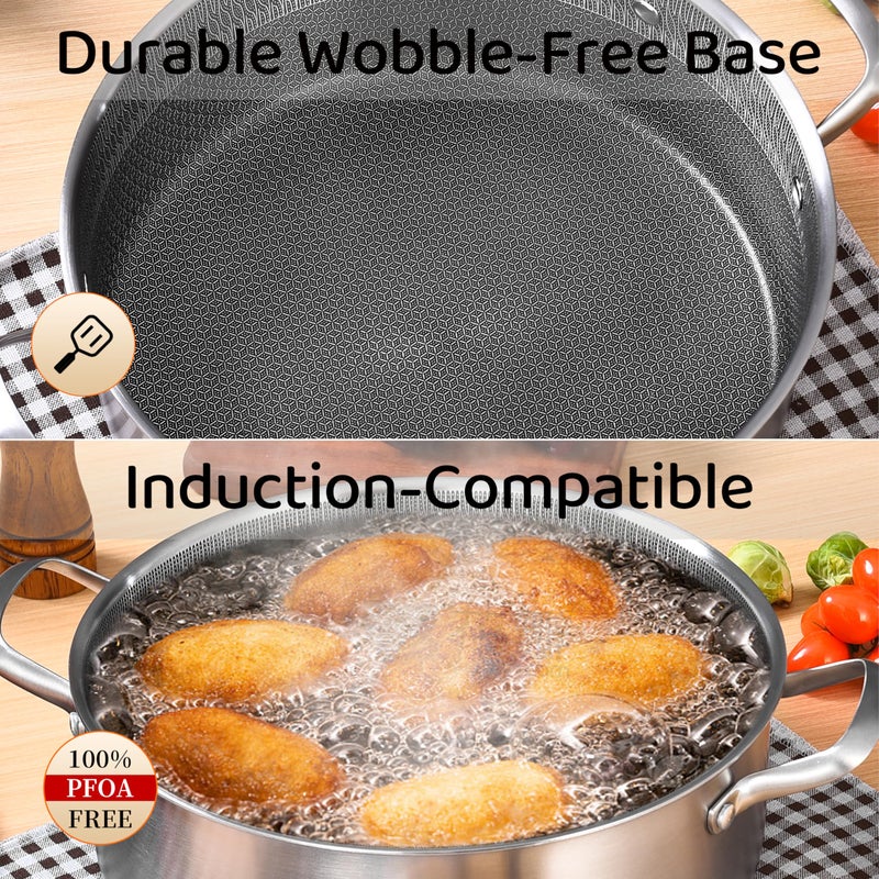 LOLYKITCH 7 QT Tri-Ply Stainless Steel Non Stick SautÃ© Pan with Lid,12 Inch Deep Frying Pan,Large Skillet,Jumbo Cooker,Induction Compatible,Heavy Duty and Oven Safe. - Image 4