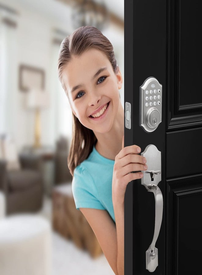 NeuType Keyless Entry Door Lock with Handle, Electronic Keypad Deadbolt, Front Door Lock Sets, Auto Lock, 1-Touch Locking, 50 User Codes, Easy to Install, for Homes Office and Hotel, Satin Nickel - Image 1