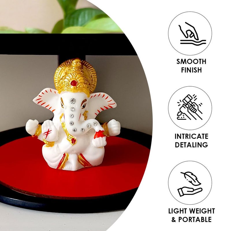 SOLOBOLO Ganesha Idol for Car DashboardSmall Ganesh Murti for Gift Home Office Diwali Pooja and Festivals Accessories Size 3 Inch Height 25 Inch Width Mukut Ganesh - Image 2