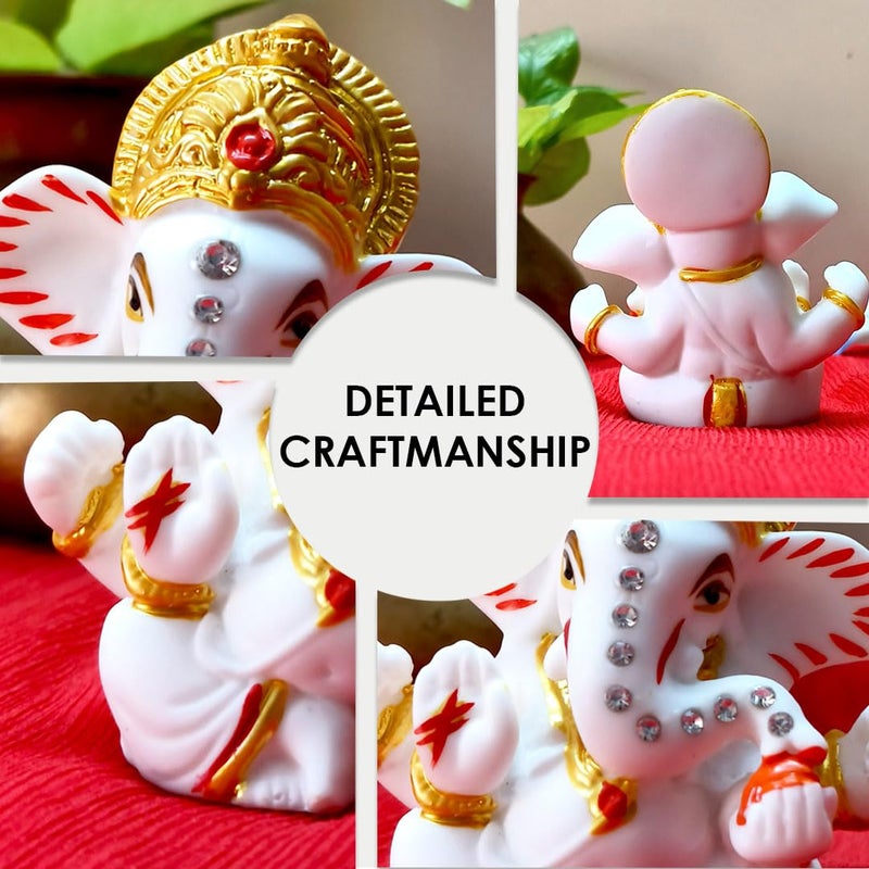 SOLOBOLO Ganesha Idol for Car DashboardSmall Ganesh Murti for Gift Home Office Diwali Pooja and Festivals Accessories Size 3 Inch Height 25 Inch Width Mukut Ganesh - Image 3